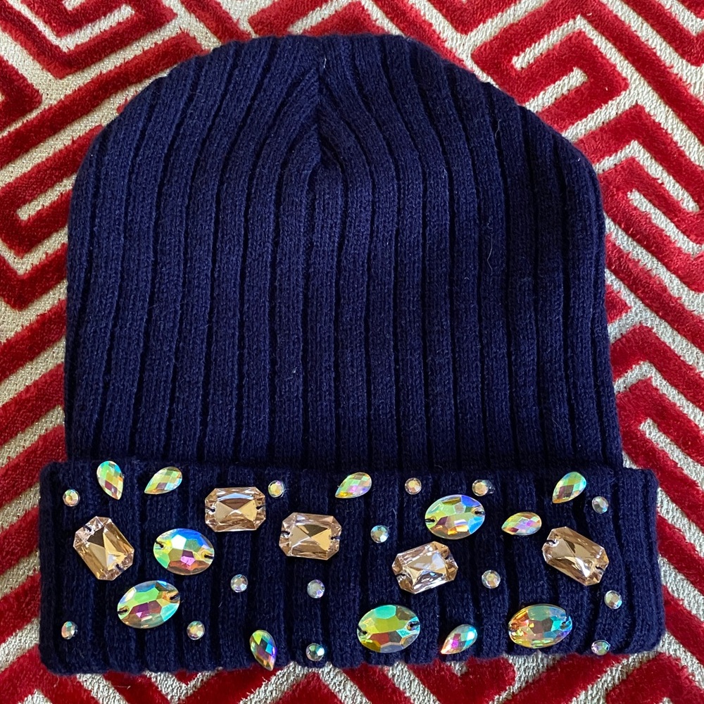 Dark Blue Sparkling Crystals Stretch Hat New Never Used